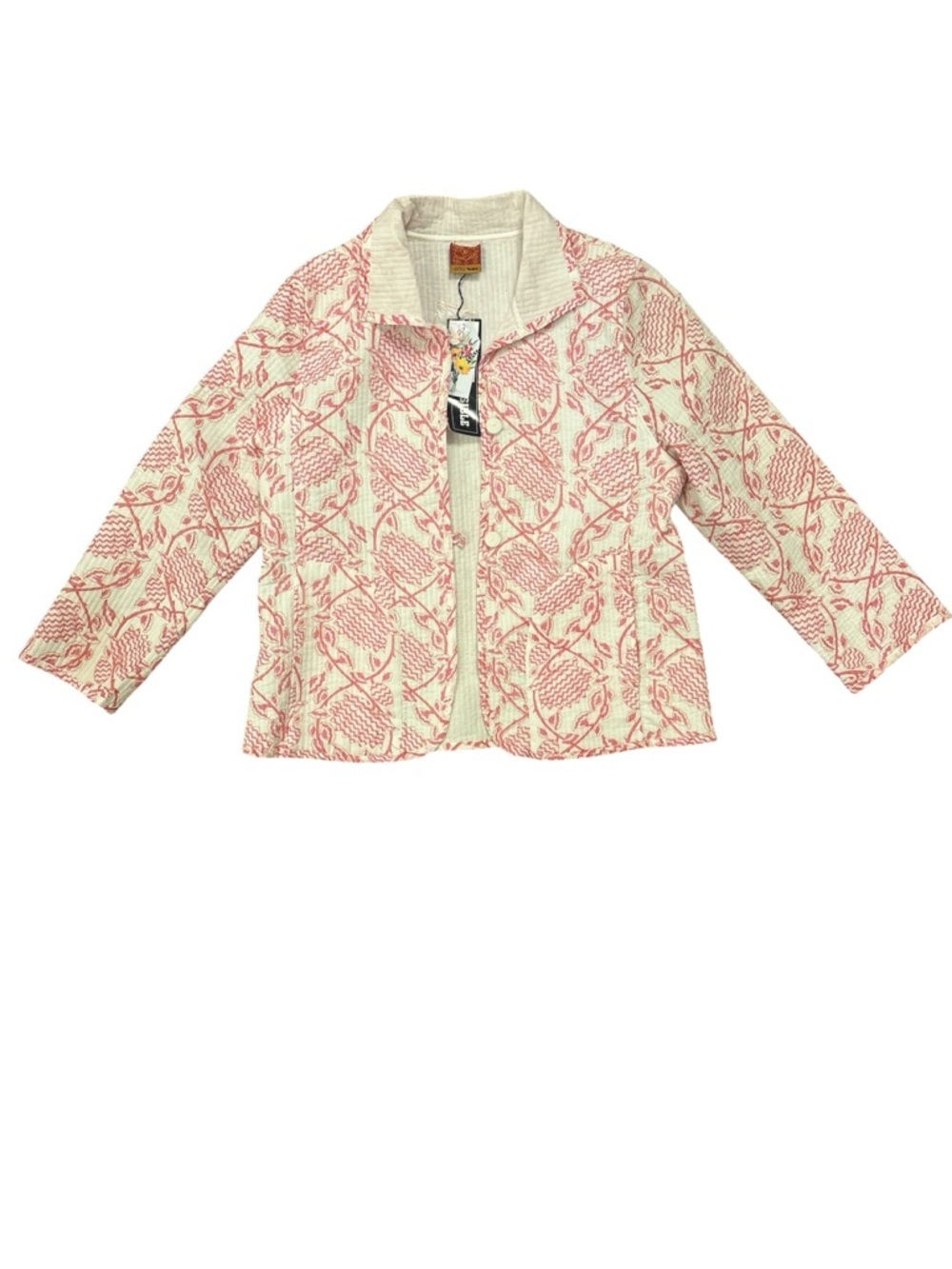 NWT ANU by Natural Reversible Pink Poppy Jacket 100% Cotton Block Print Boho |L - Picture 2 of 12